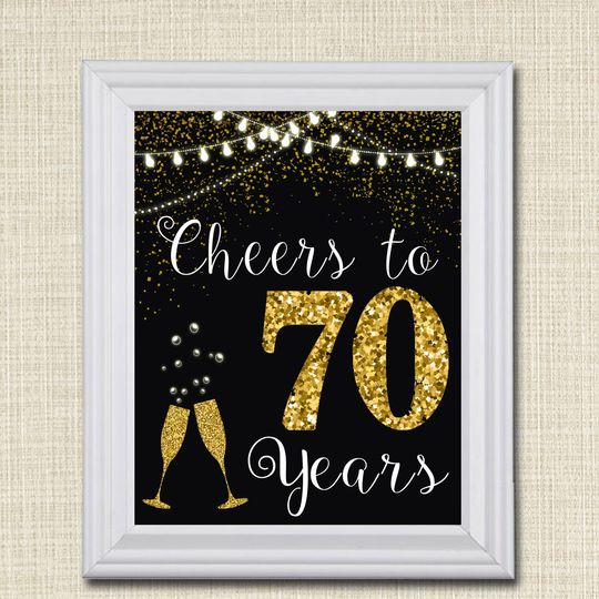 Discover Cheers to Seventy Years Celebration Sign