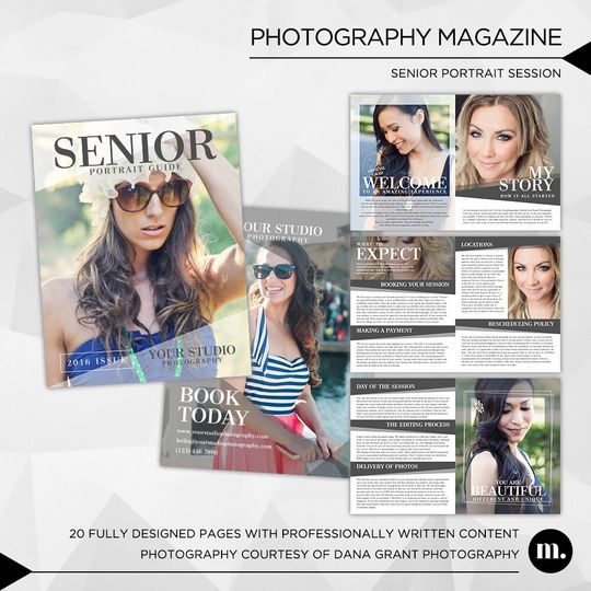Discover Senior Photography Magazine - 20 Page Photoshop Template for Photographer - INSTANT DOWNLOAD - PM001