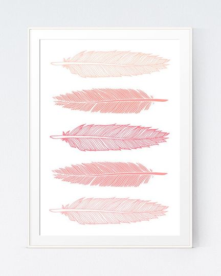 Discover 5 Feathers Coral Wall Art - Pastel Nursery Decor