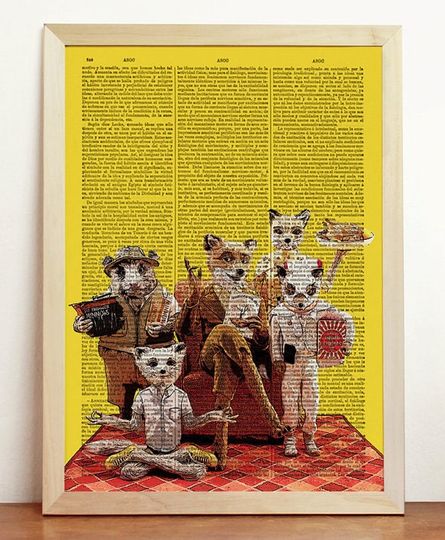 Discover Print Fantastic Mr Fox Wes Anderson Movie Poster Film Mixed Media Original Gift Vintage Art Upcycled Decor Book Dictionary