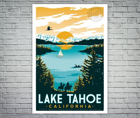 Discover Lake Tahoe Vintage Travel Poster Teal