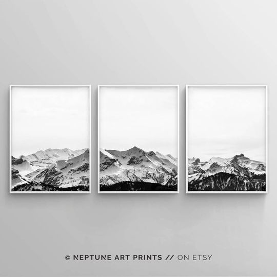 Discover Black and White Mountain Landscape Art Set