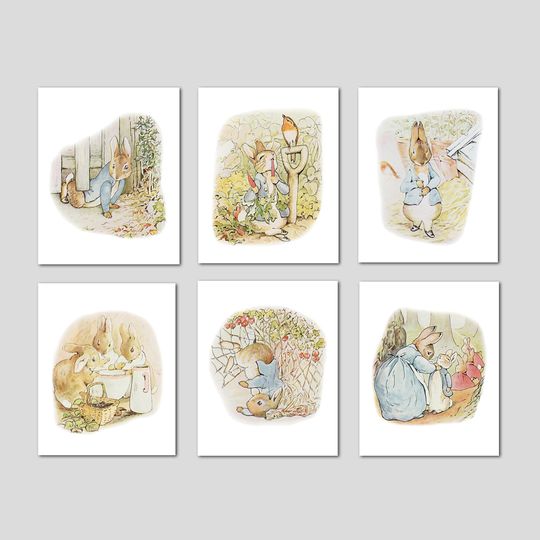 Discover Peter Rabbit Nursery Decor Beatrix Potter Art Prints or CANVAS Baby Boy Girl Storybook Bedroom Bathroom Playroom Decor Set of 6 (PR-001)