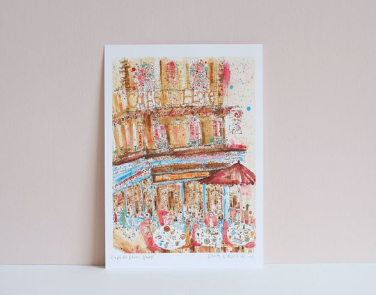 Discover Paris Cafe Print, Watercolor Painting, Pink Parisian Wall Art, Cafe de Flore Sketch, Bistro Paris, Pavement Caf, Tabac Sign Clare Caulfield