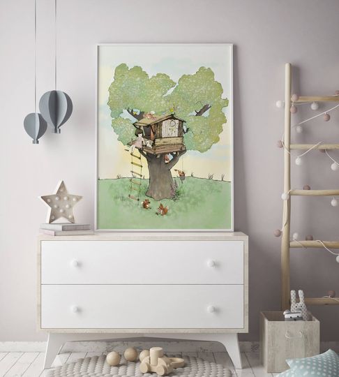 Discover Tree House Nursery Art Print for Girls