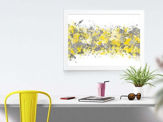 Discover Grey Yellow Abstract Watercolor Print, Office Decor, Gray Grey Modern Wall Print, Printable Mustard Gray Home Wall Art, INSTANT DOWNLOAD