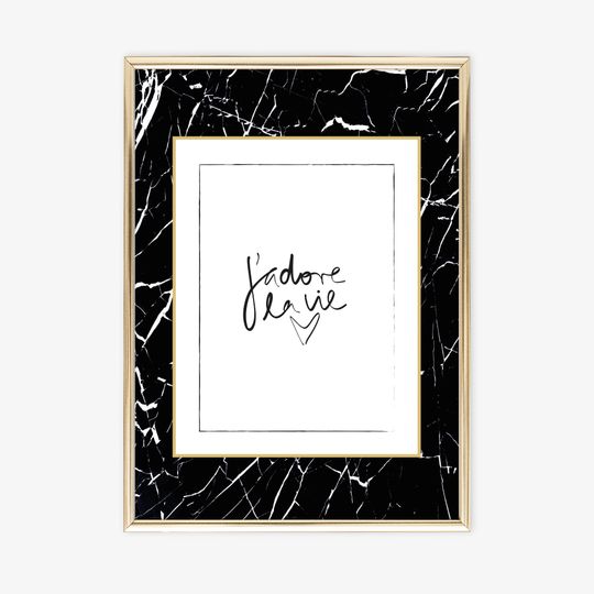 Discover Poster, Print, Wallart, Fine Art-Print, Quotes, Sayings, Typography, Art: J'adore la vie - marble, design, gift idea, birthday, french, life