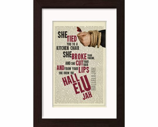 Discover Leonard Cohen Hallelujah song lyric Print on upcycled Vintage German English Dictionary Page
