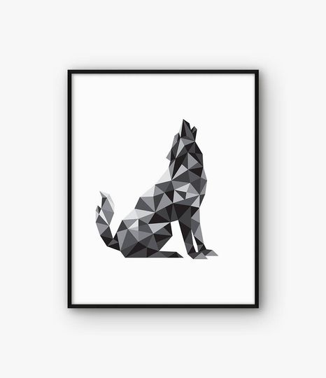 Discover Triangle Wolf Poster, Geometric Animal Print, Geometry Modern Minimalistric Wall Art, Scandinavian Nordic Decor, Black and White Printable