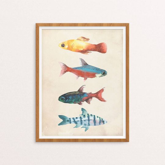 Discover Fish print,  aquarium art, fishing art, water color, sea life, digital download