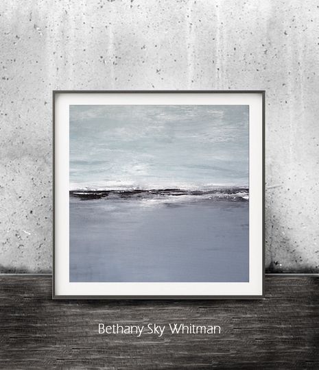 Discover Abstract Ocean Print Digital Download Art Minimalist Modern Painting Contemporary Square Seascape Blue Gray Black 12x12 print Wall Design