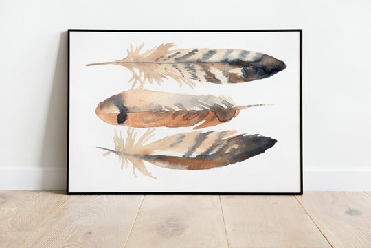 Discover Brown Watercolor Feather Print: Elegant Home Decor