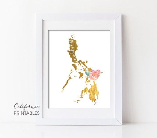Discover Philippines Printable Map Decor - Faux Gold Foil Wall Art