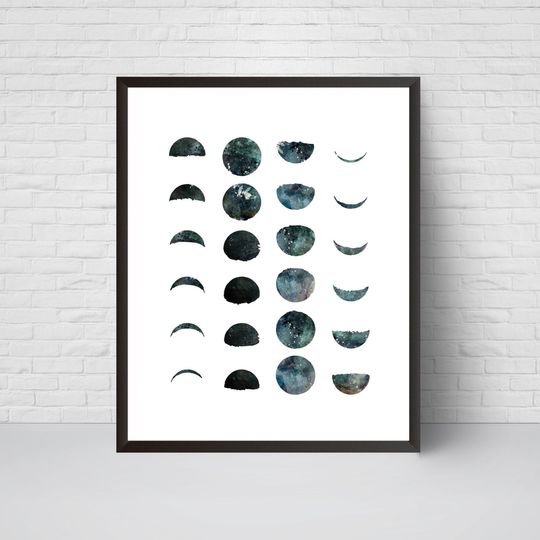 Discover Moon Phases Art Print - Printable Galaxy Wall Decor