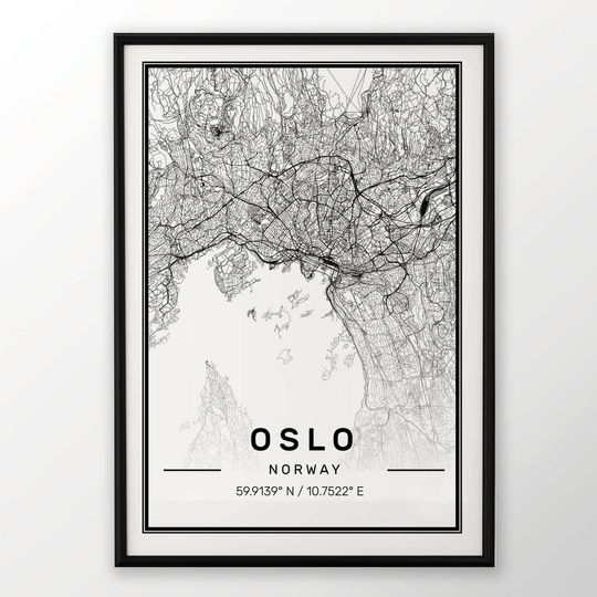 Discover Oslo City Map Print, Modern Contemporary poster in sizes 50x70 fit for Ikea frame All city available London, New york Paris Madrid Rome