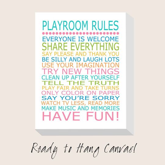 Discover Playroom Rules Canvas Decor Sign