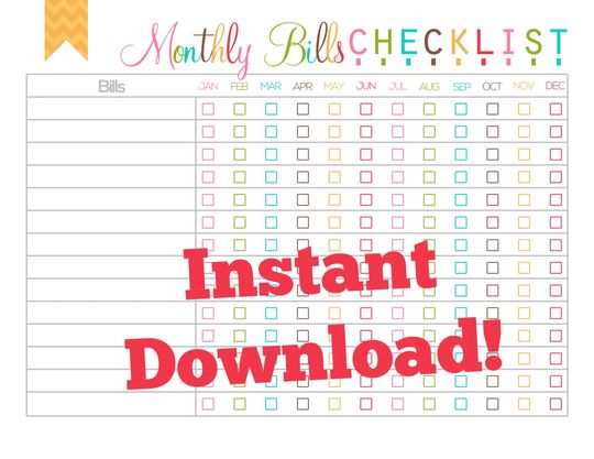 Discover Monthly Bills Checklist Printable