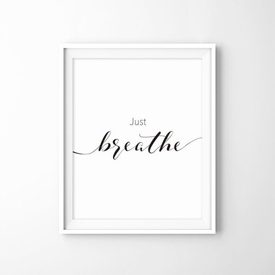 Discover Just Breathe Minimalist Typography Art - Yoga Wall Decor