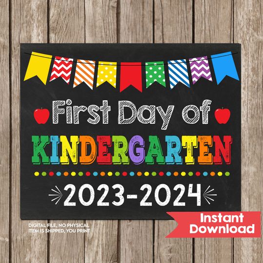 Discover First Day of Kindergarten Sign 8x10  INSTANT DOWNLOAD Photo Prop, Back to School Sign Chalkboard,Photo Prop Digital Printable
