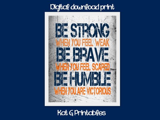 Discover Strong Brave Humble Printable, Boys Room Decor, Blue and Orange, Kid Print, Wall Art, Teen Decor, Instant Download, 8X10,