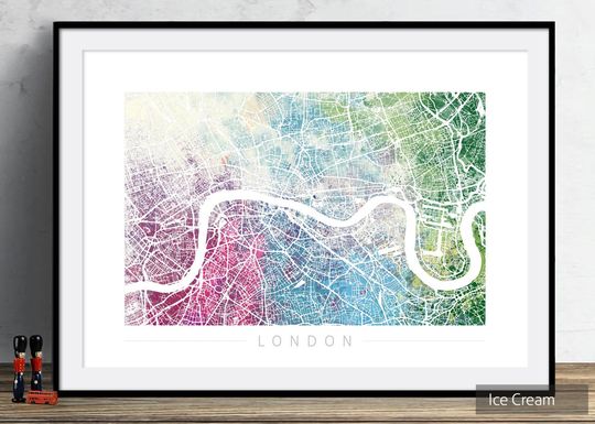 Discover London Map - City Street Map of London England  - Art Print Watercolor Illustration Wall Art Home Decor Gift - Nature Series PRINT