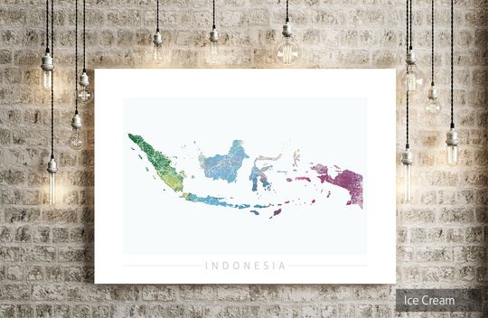 Discover Indonesia Map - Country Map of Indonesia - Art Print Watercolor Illustration Wall Art Home Decor Gift  - NATURE SERIES PRINT