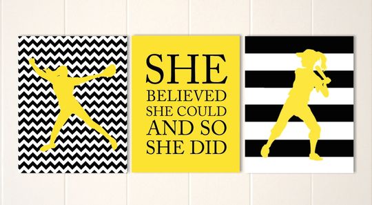 Discover Girls Softball Motivational Wall Art - Set of 3 Custom Colors