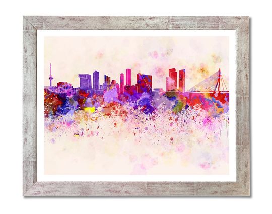 Discover Rotterdam skyline in watercolor background- SKU 0168