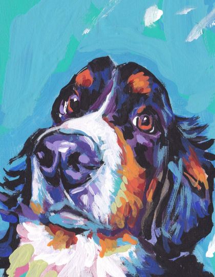 Discover Bernese Mountain Dog print of modern pop art painting bright colorful portrait 8.5x11" berner