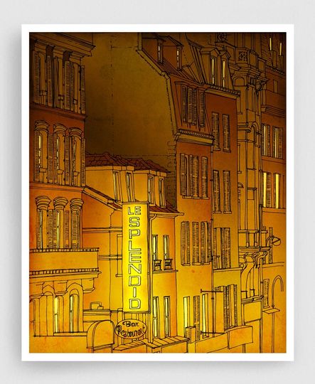 Discover Golden Night Paris Illustration Art Print - Modern Decor