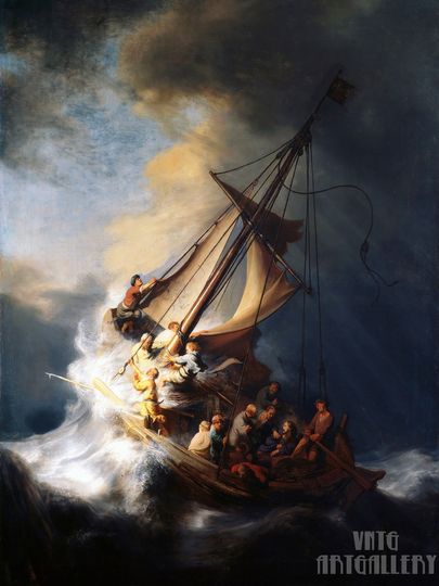 Discover Rembrandt Van Rijn : Christ In The Storm On The Sea Of Galilee (1633) Canvas Gallery Wrapped or Framed Giclee Wall Art Print (D6045)