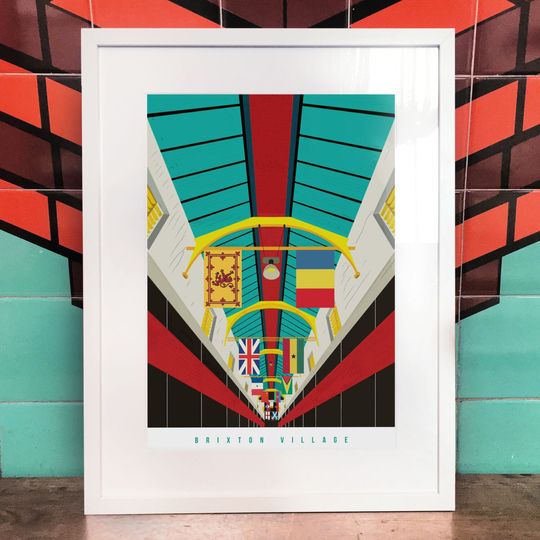 Discover Brixton Village Poster - London Brixton Illustrated Art print. South London Prints - Gifts for Londoners - Housewarming Gifts