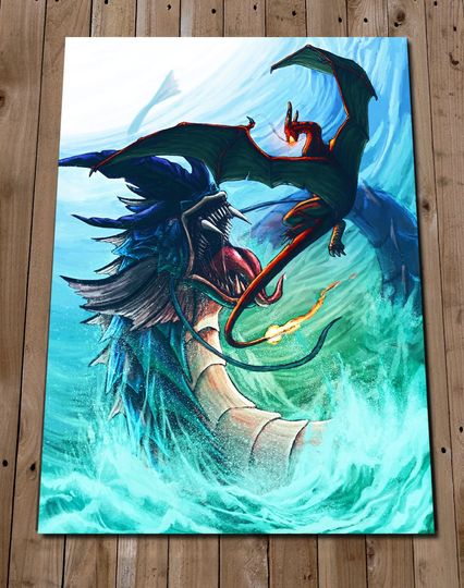 Discover Charizard Art Print Poster GYARADOS CHARIZARD Illustration Painting