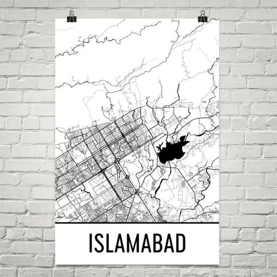 Discover Islamabad Map Art Print, Pakistan Vintage Poster and Wall Decor