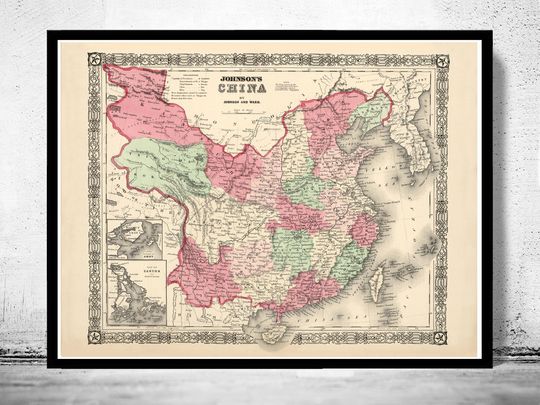 Discover 1865 Vintage Map of China, Antique Wall Art Print