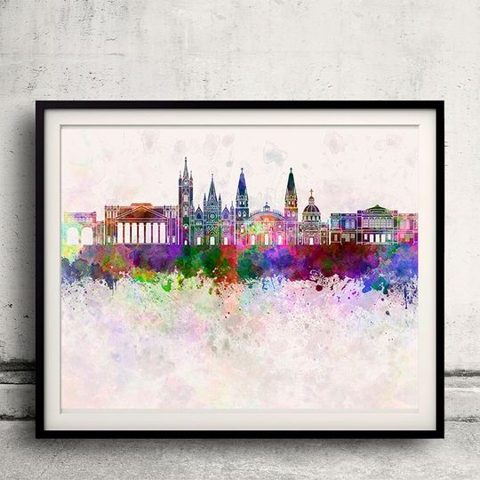 Discover Guadalajara skyline in watercolor background - Fine Art Print Glicee Poster Gift Illustration Colorful - SKU 1600