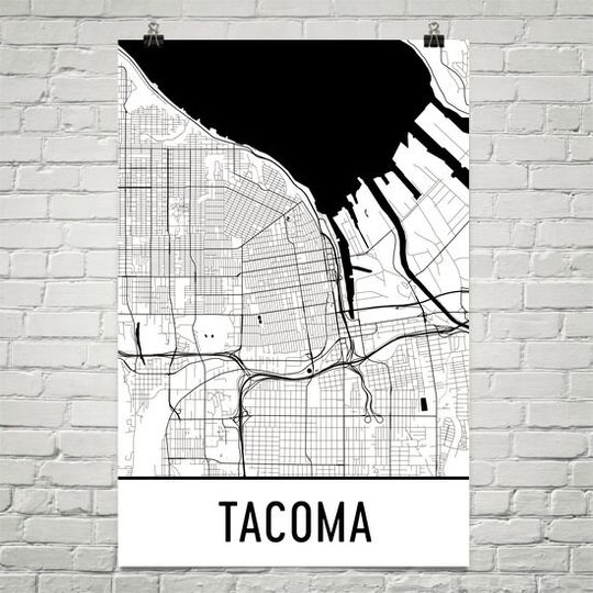 Discover Tacoma WA City Map Art Print - Tacoma Decor