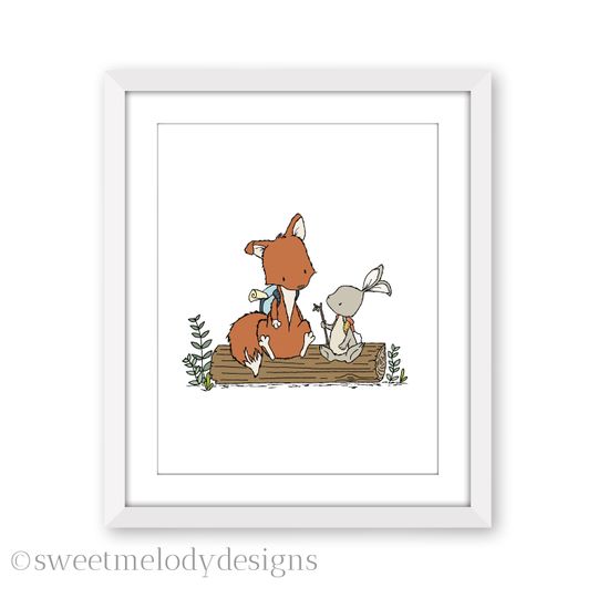Discover Fox and Bunny Adventure Nursery Art Print