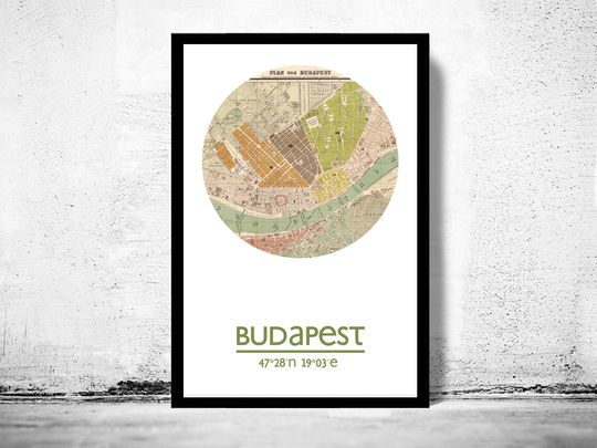 Discover Budapest City Map Art Print - Vintage Wall Decor