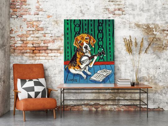 Discover Beagle playng the banjo 13 x 19  dog art print - matte or paper print