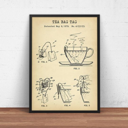 Discover Tea Bag Tag Patent Print - Vintage Kitchen Wall Art