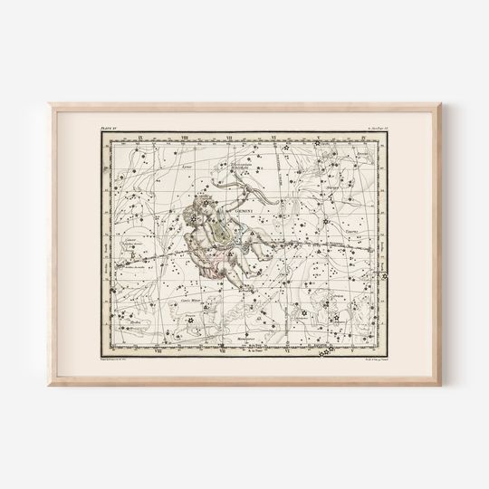 Discover GEMINI Star Map Print, Zodiac Sign Print, Professional Reproduction, Horoscope Wall Art Astrology signs Map Constellation Chart Zodiac