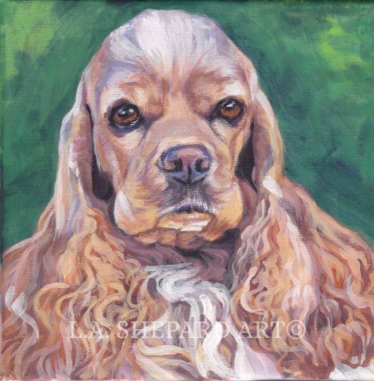 Discover American COCKER SPANIEL portrait dog art canvas PRINT of LAShepard painting 8x8