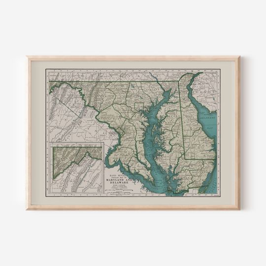 Discover Vintage Maryland and Delaware Map Print - Antique Wall Art