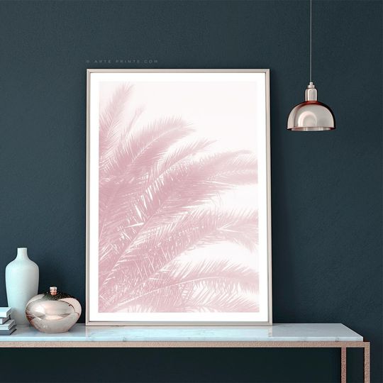 Discover Blush Pink Palm Leaves Art Print - Modern Wall Decor
