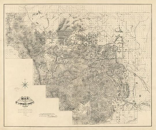 Discover Map of Larimer County, Colorado.  1884.  Vintage restoration hardware home Deco Style old wall reproduction map print.