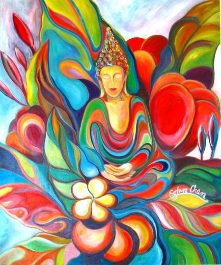Discover Buddha Painting - Forest of Light- Giclee print on canvas by Sofan Chan 18inch x 24 inch (46cm x 61cm)