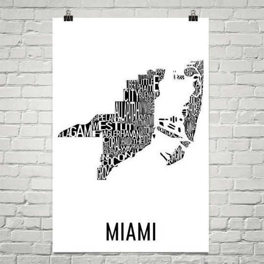 Discover Miami Typography Neighborhood Map - City Art