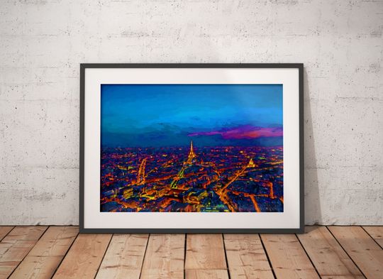 Discover Paris At Night Painting Print, Eiffel Tower print, midnight in Paris painting, city of lights print