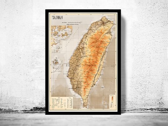 Discover Old Map of Taiwan - Vintage Wall Art Print